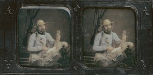 Zelfportret als jager met een haas door Warren T. Thompson